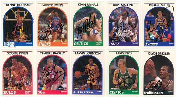 1989/90 Hoops Hall of Famers & Stars Signed Cards Collection of (28) Including Barkley, Pippen, Bird, Johnson, Malone and Miller (Beckett PreCert)